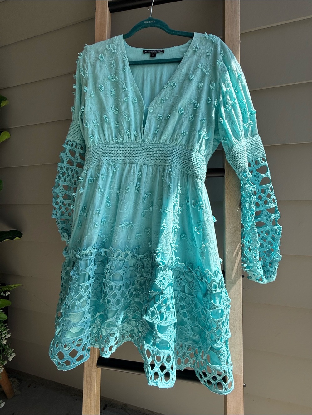 Women’s Boston Proper lined turquoise Crochet Lace Dress